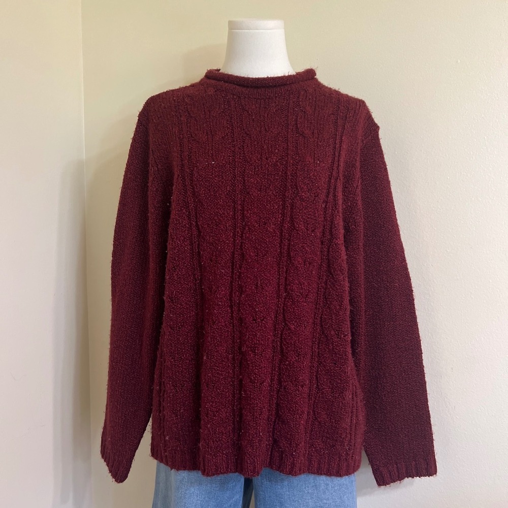 Carolyn Taylor Burgundy Cable Knit Mock Neck Sweater Womens Large Wine Red